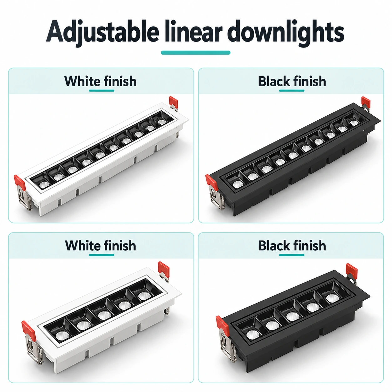 adjustable linear downlights ten cell and five cell finish options