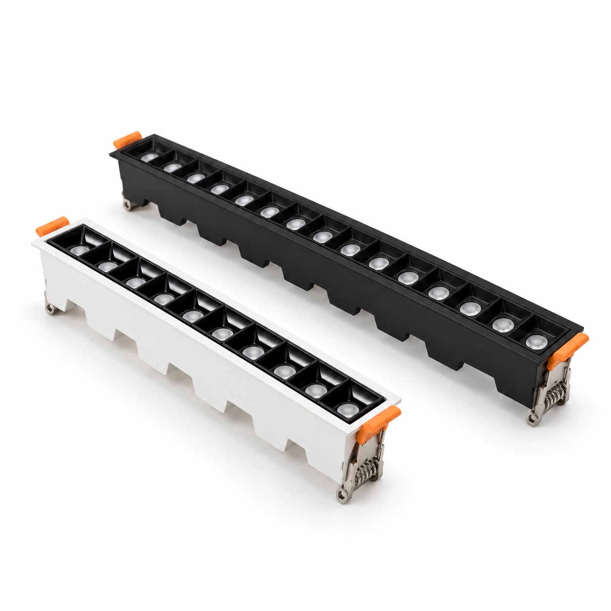 black and white recessed linear downlights fifteen and ten cells