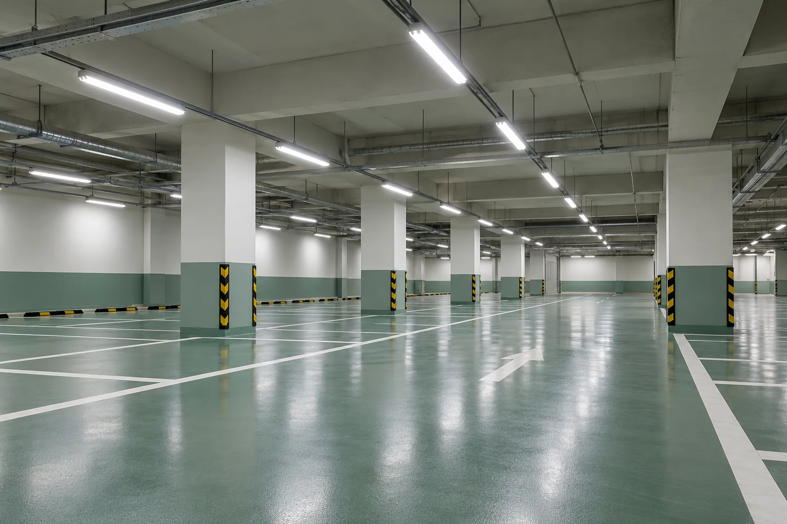 clean basement parking area led batten lighting
