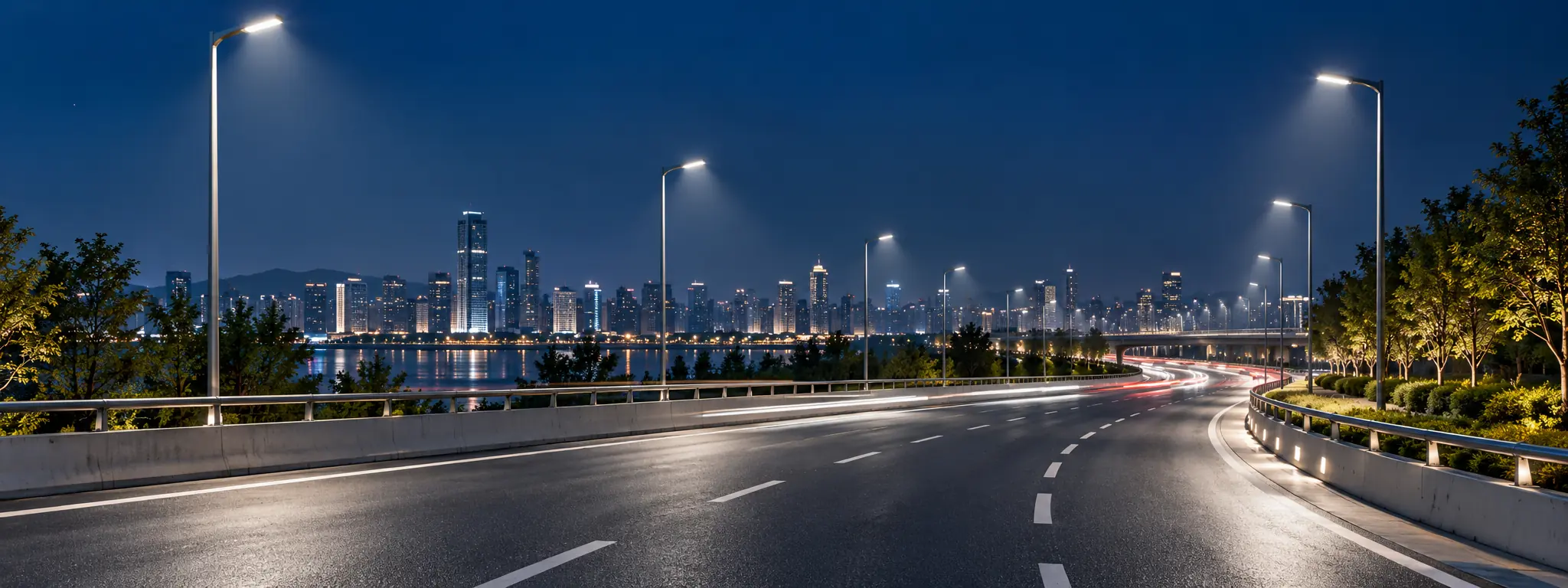 curved urban road led street lighting banner
