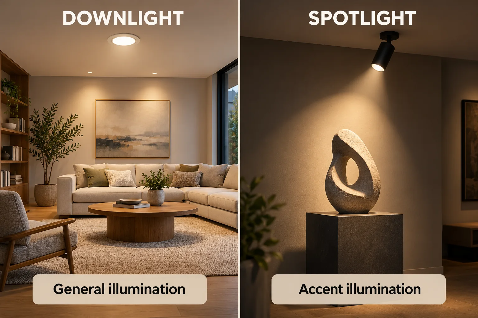 downlight versus spotlight application comparison