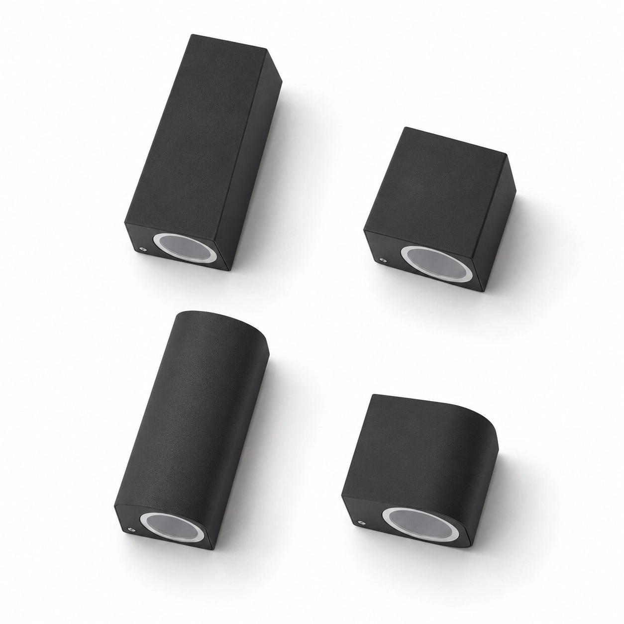 four dark square and rounded wall light body variants