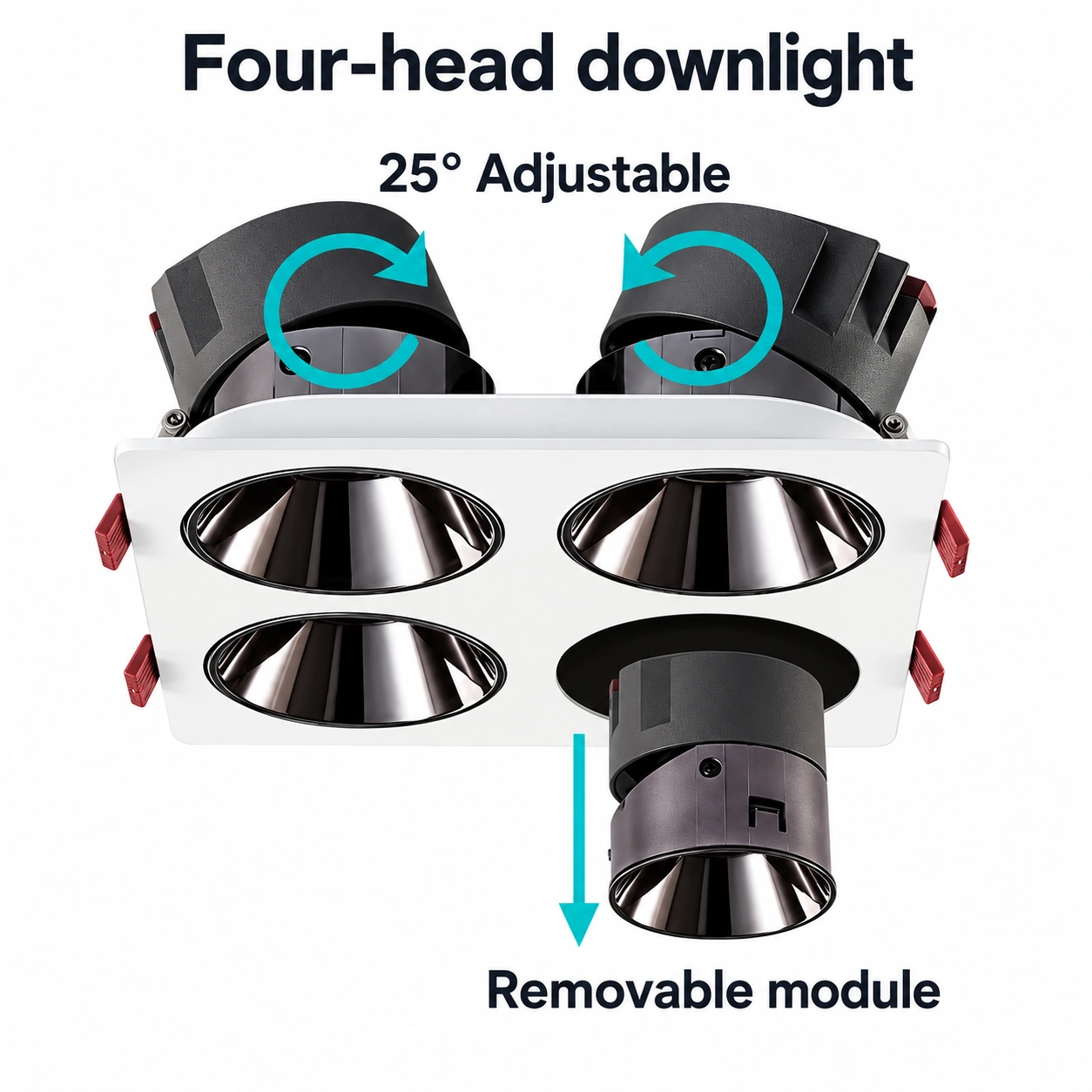 four head downlight 25 degree adjustment and module removal