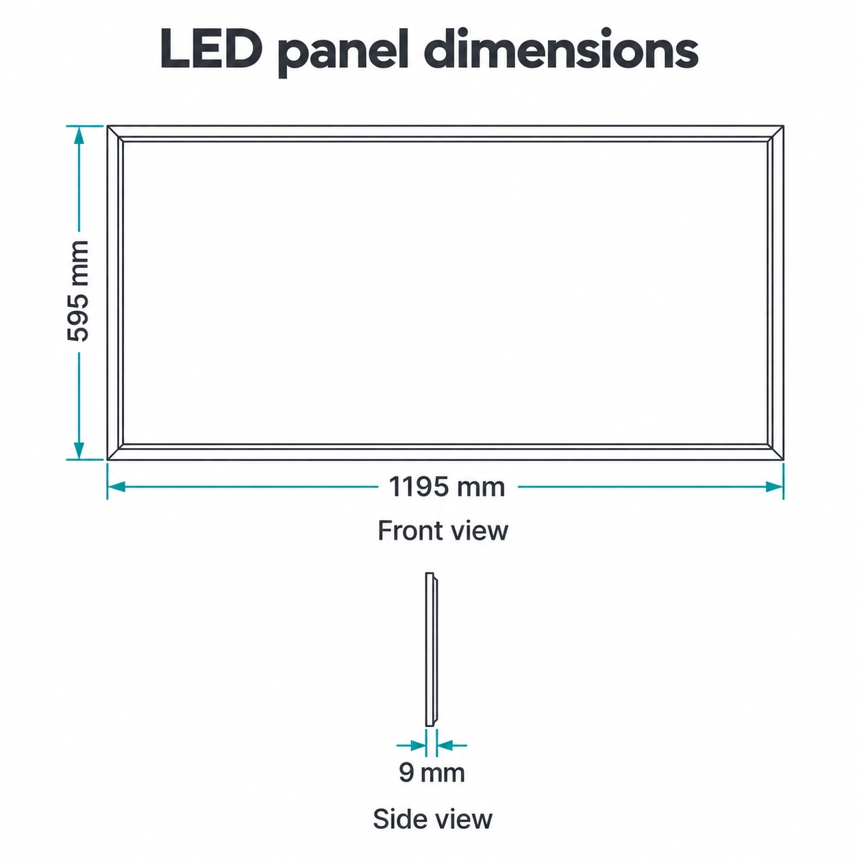 led panel external dimensions 1195x595x9mm