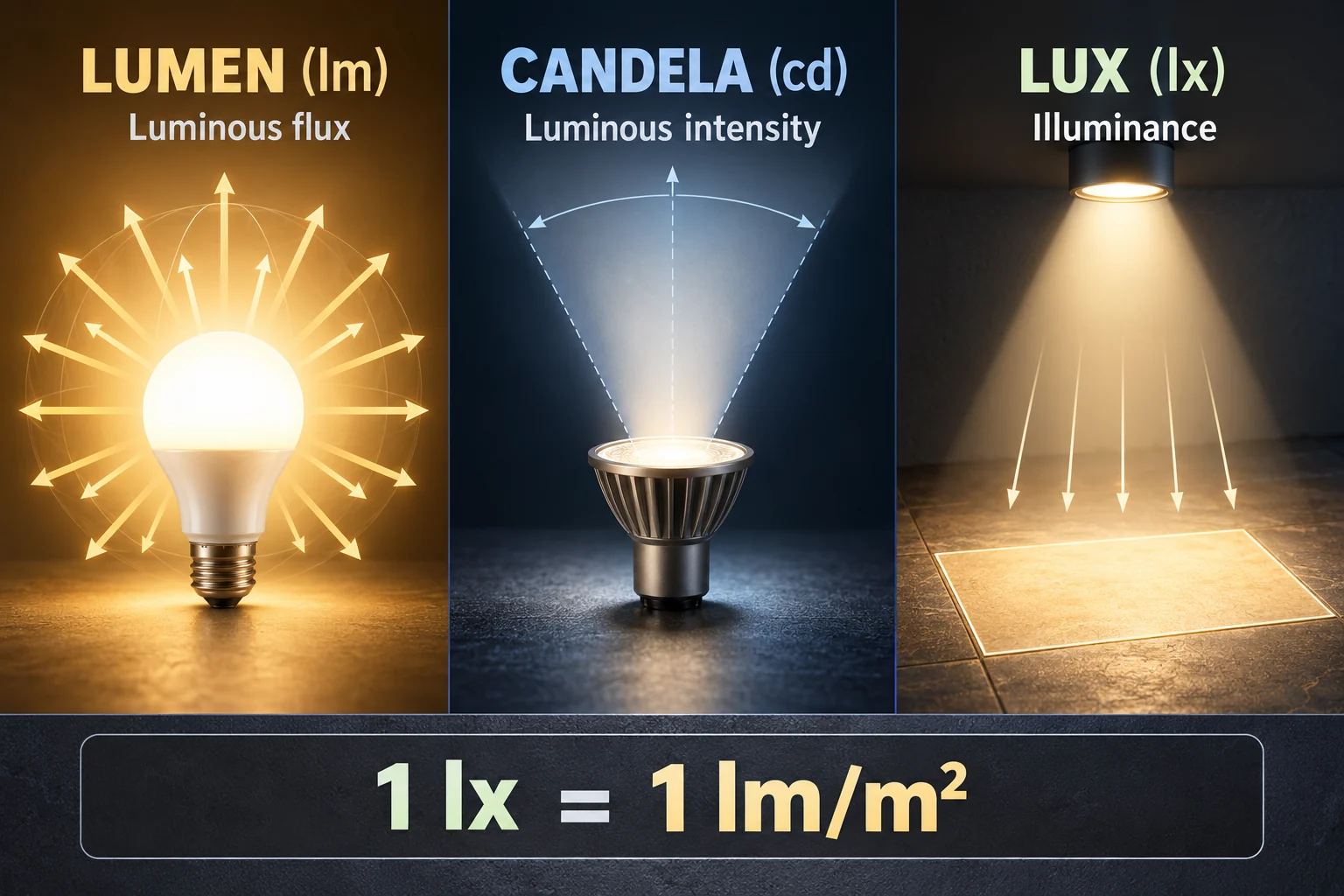 lumen candela and lux lighting units comparison