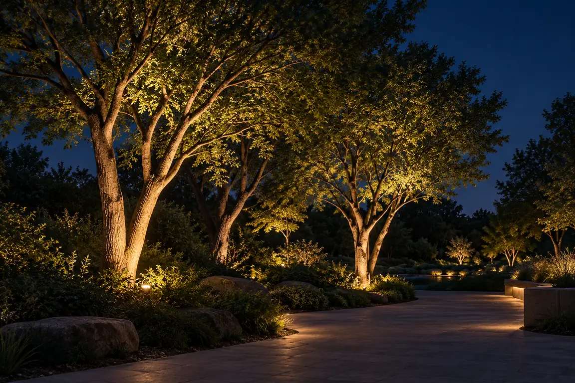 mature trees outdoor led uplighting