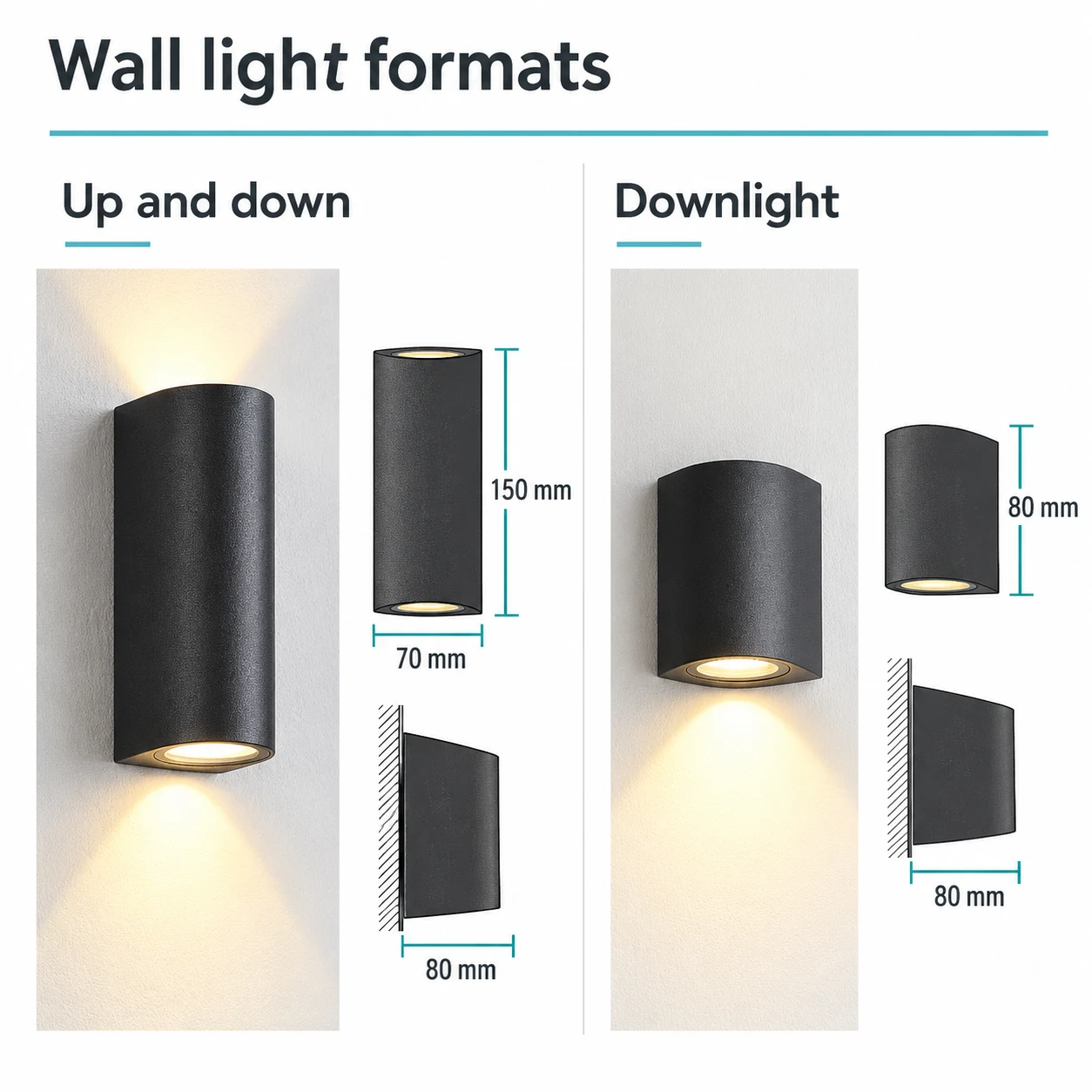 outdoor wall lights single and double emission dimensions