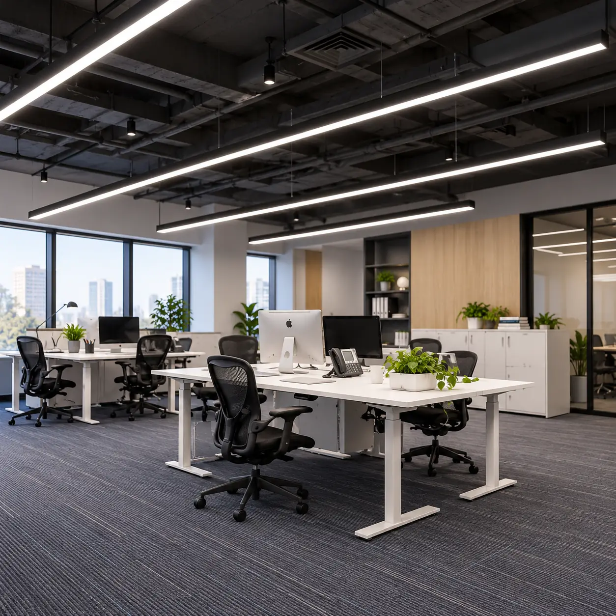 parallel linear lighting exposed ceiling office