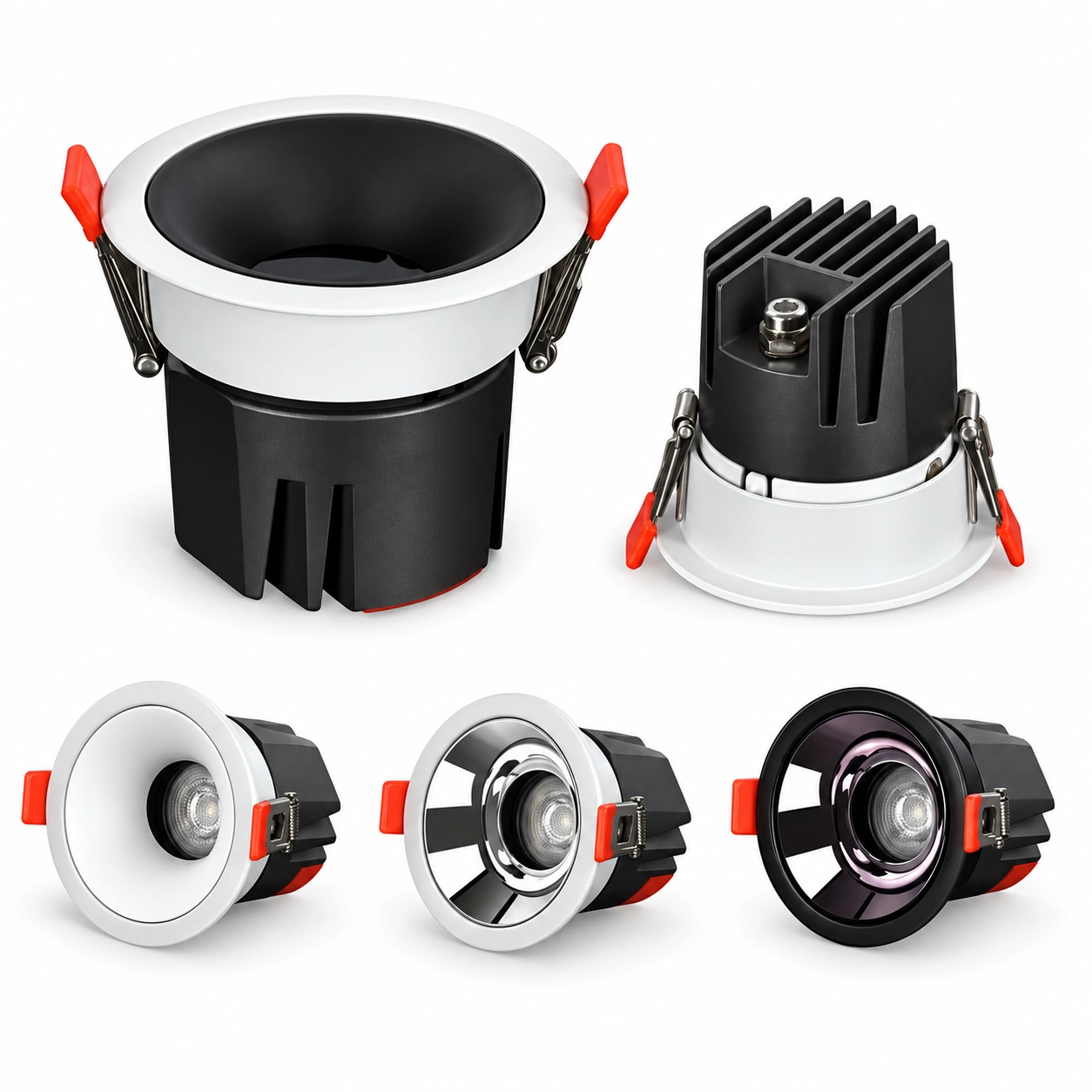 recessed downlight front rear three reflector finishes white studio