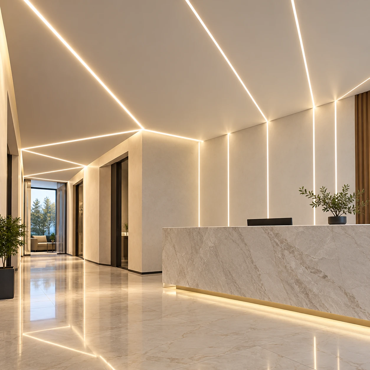 recessed linear light lines modern reception