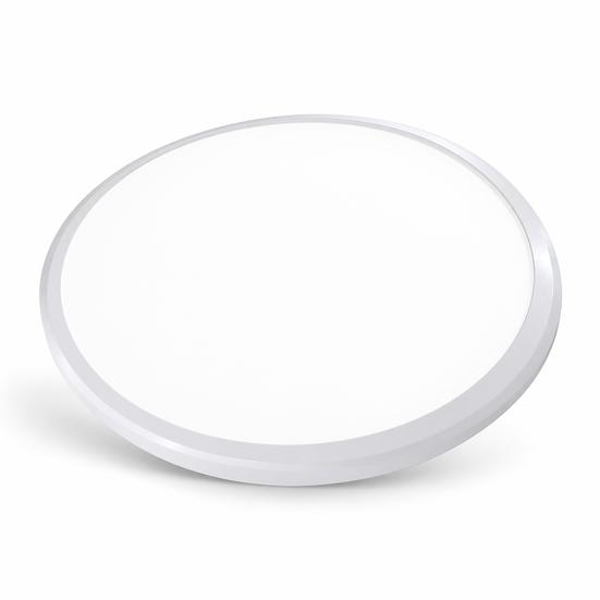 slim round white led ceiling light angled white studio