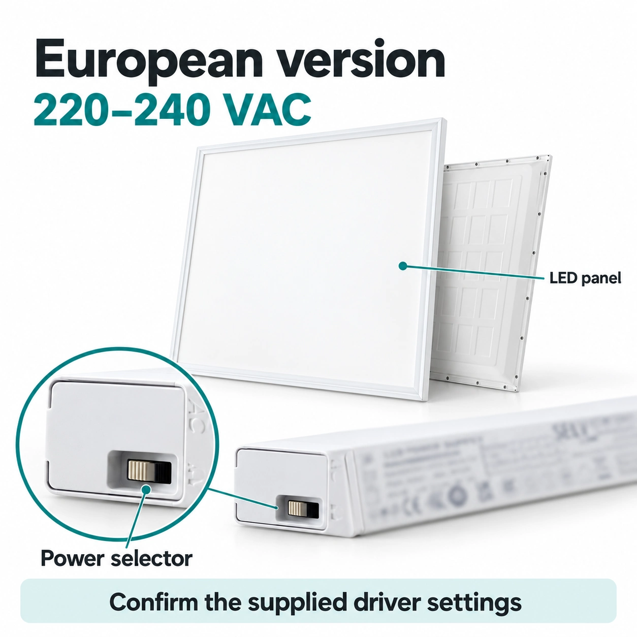 square led panel european 220 240vac power selector