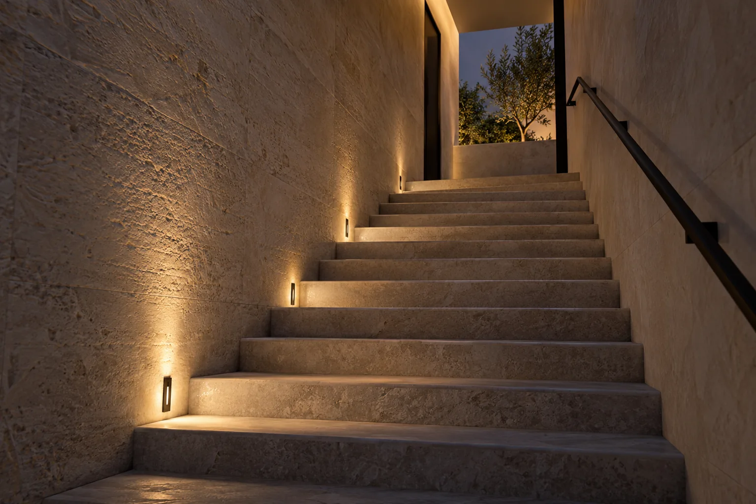 stone stairwell recessed led uplighting