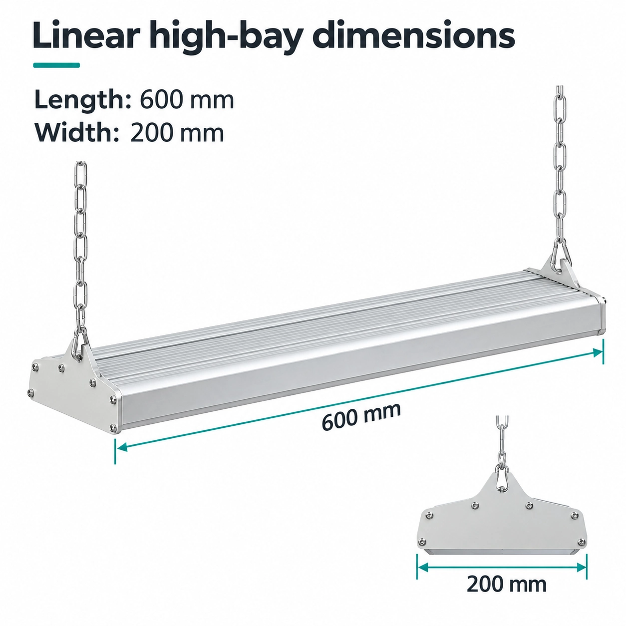 suspended linear high bay 600mm 200mm dimensions