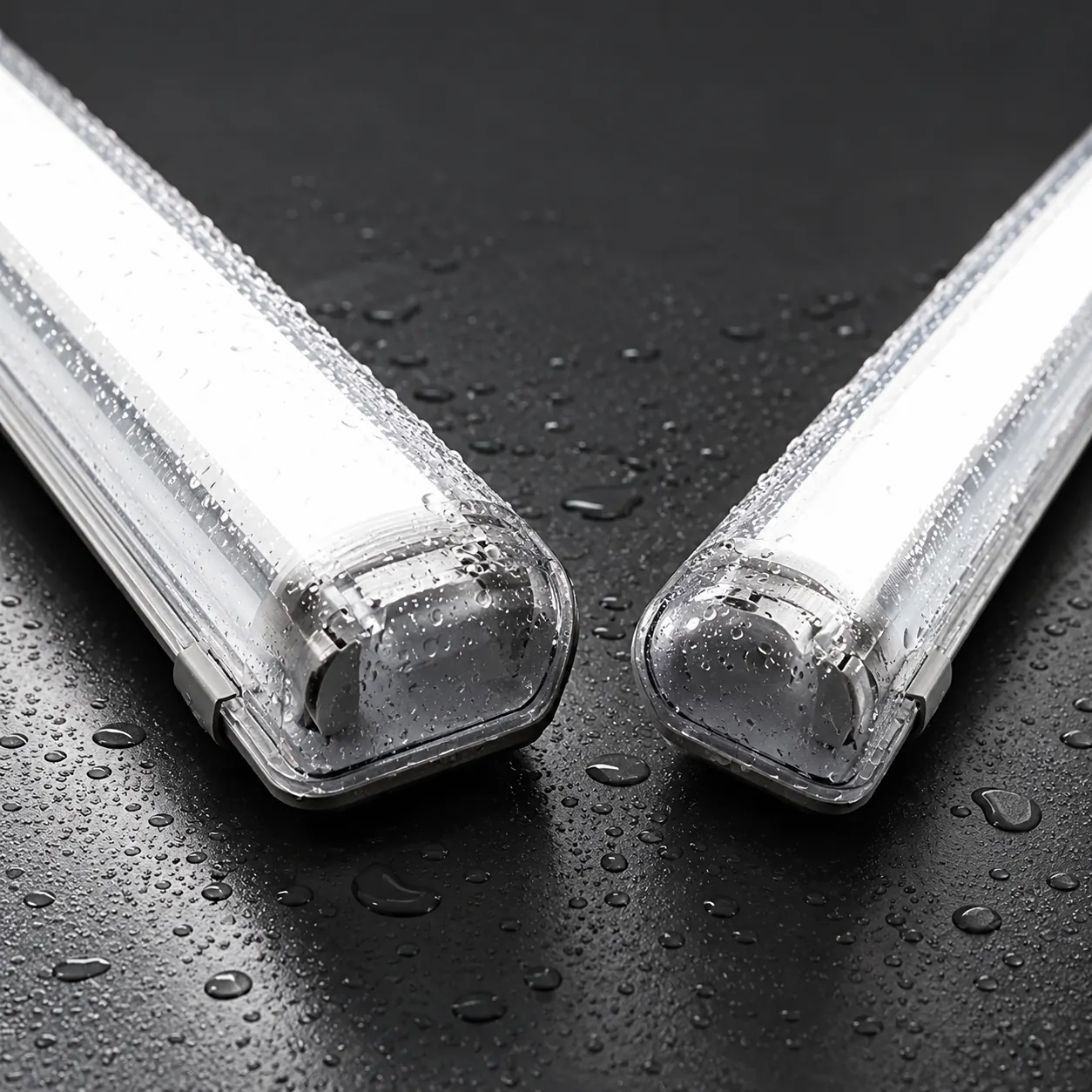 transparent linear luminaires water droplet detail