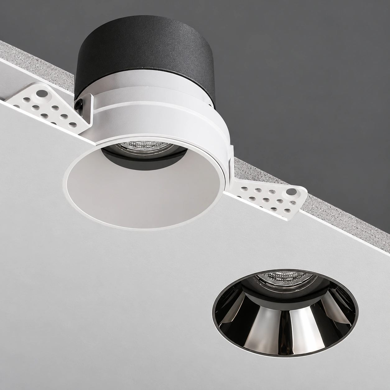 trimless downlight cutaway finished installation charcoal detail