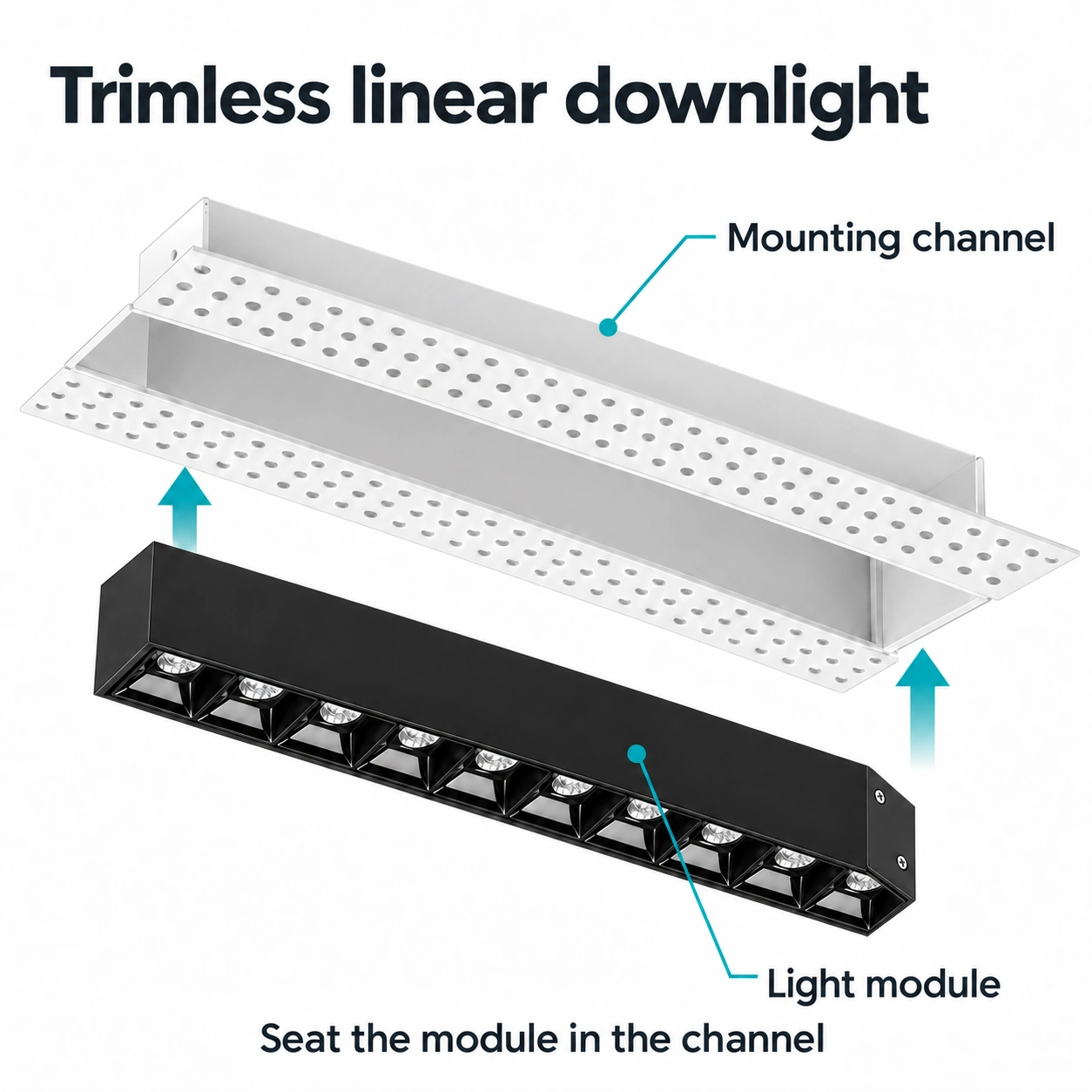 trimless linear downlight ten cell module insertion