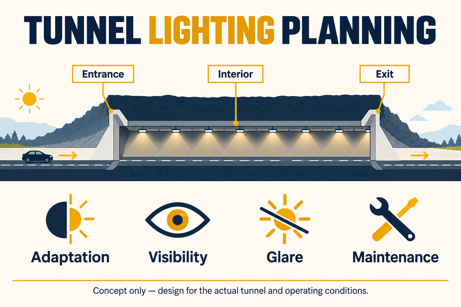 tunnel lighting longitudinal zone planning concept