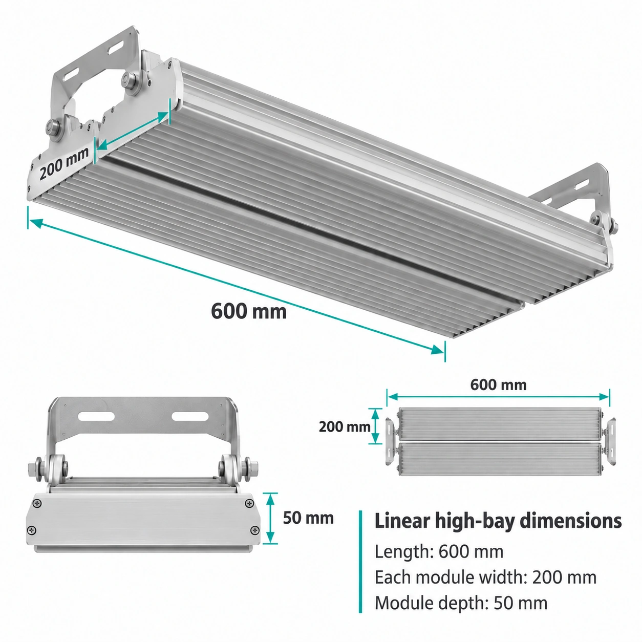 twin linear high bay 600mm 200mm 50mm module dimensions