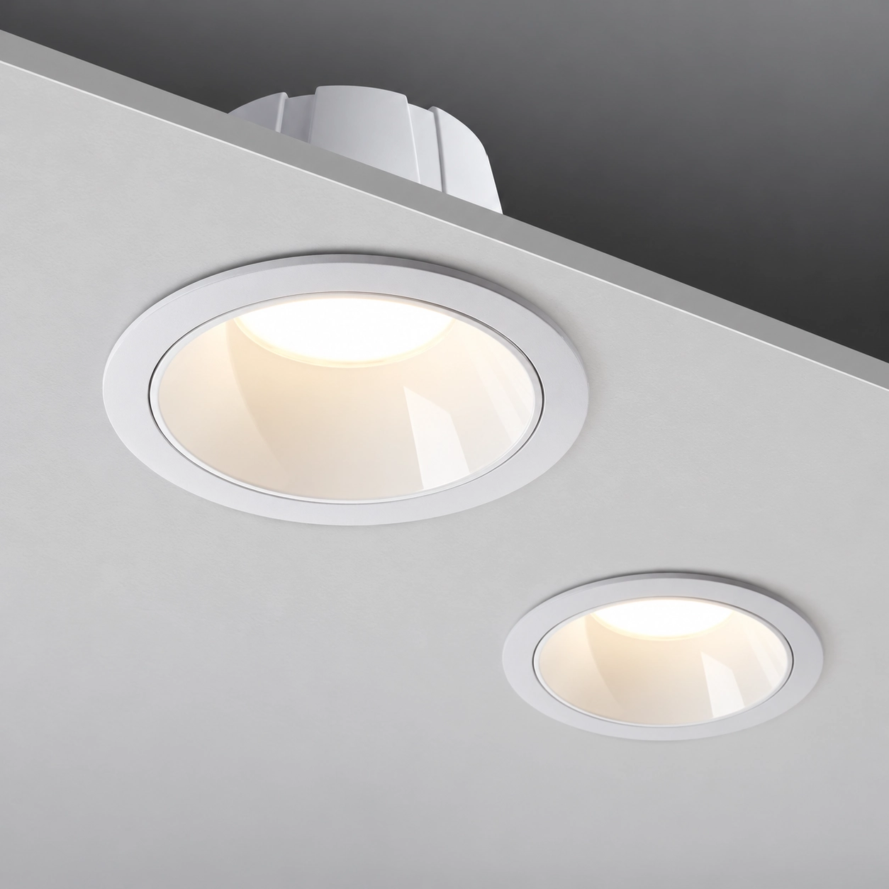 two recessed downlights ceiling section installation
