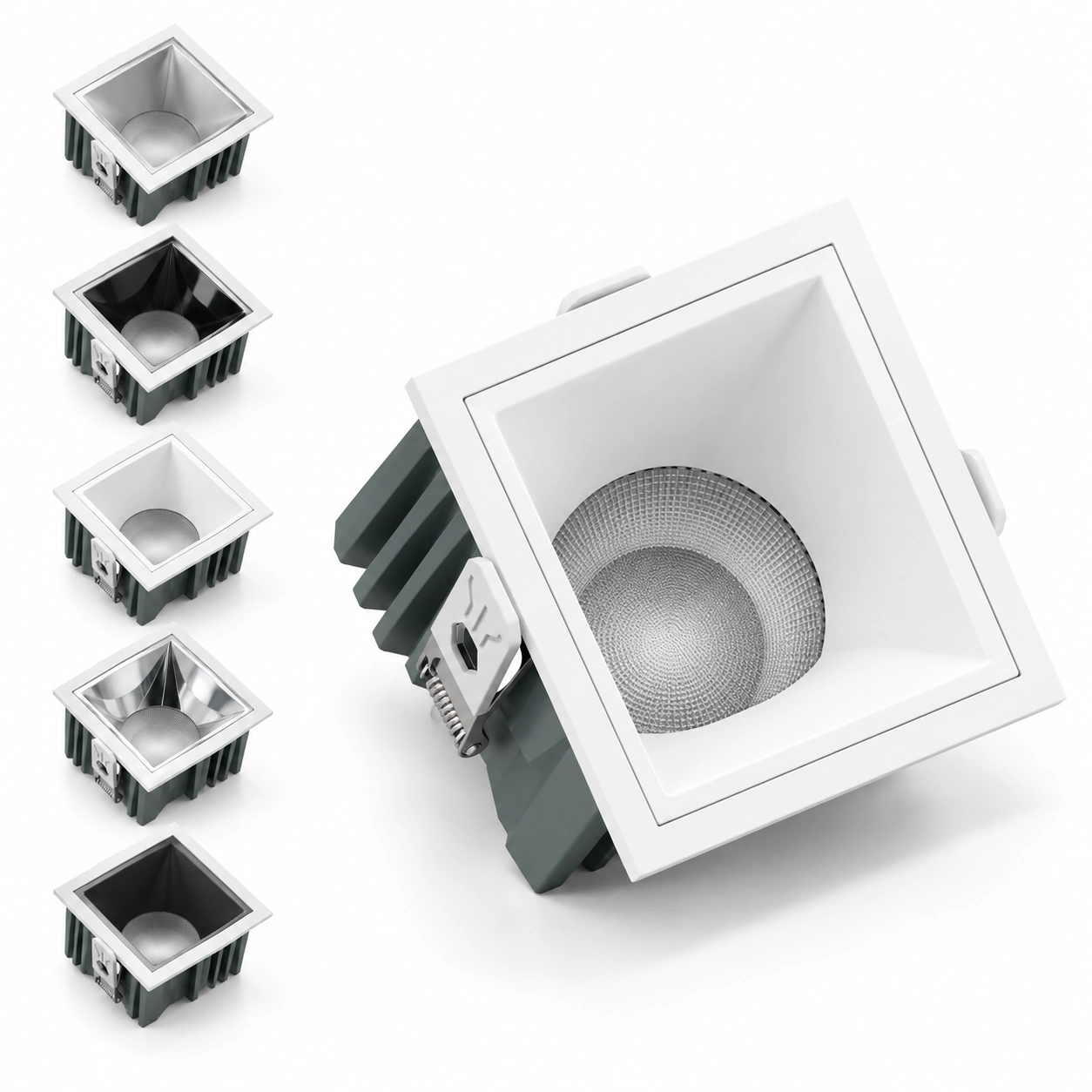 white square downlight five finish overview